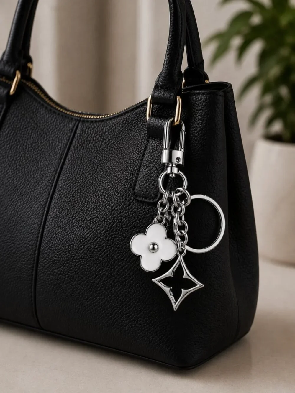 Clover Keychain / Bag Charm – White/SILVER✨ (ONE)